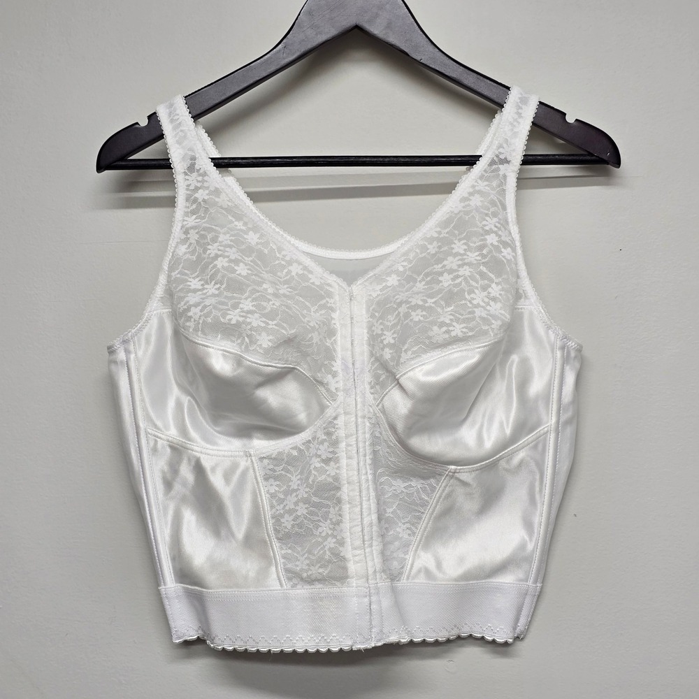 Exquisite Form Front Closure Longline Bra Women 40DD White Nylon Lace Supportive